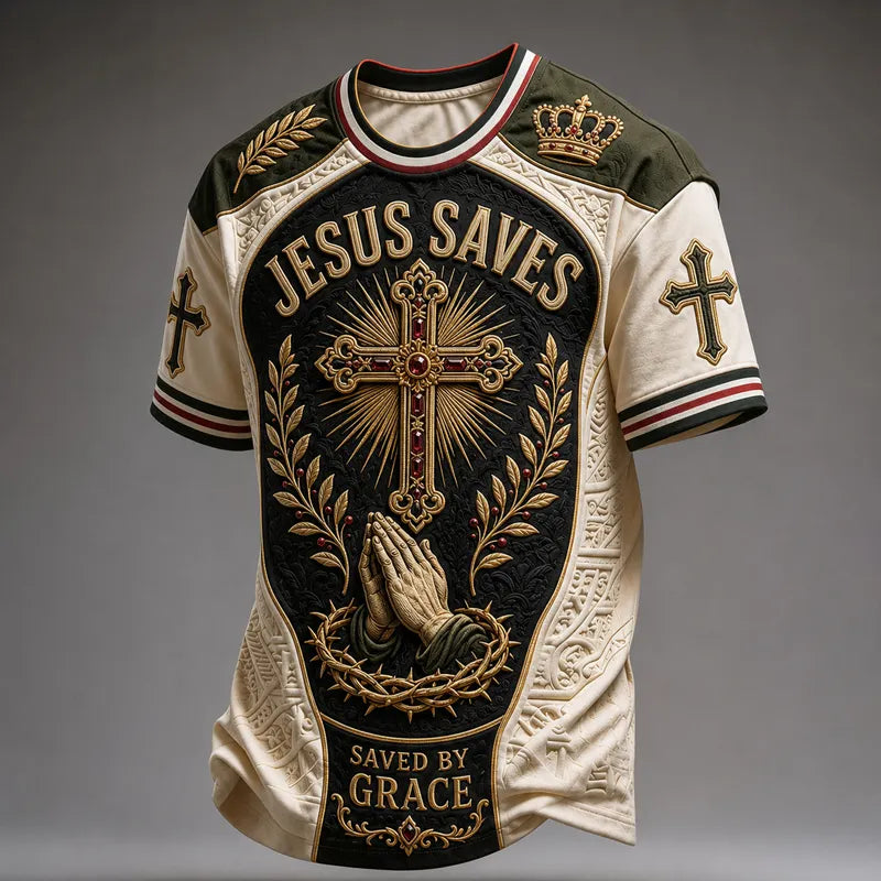 Men's Retro Faith Print  Casual T-Shirt