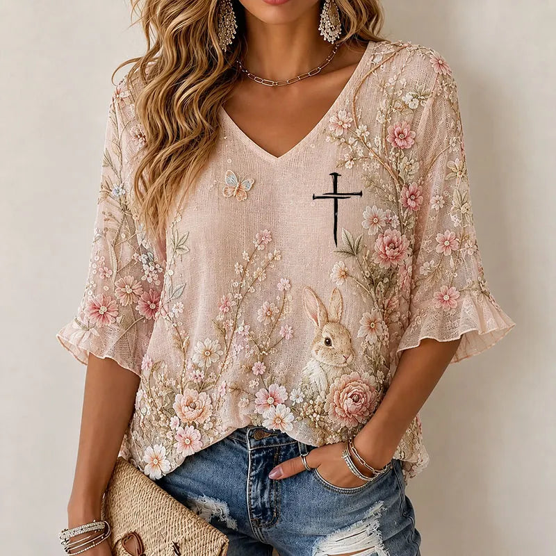 Faith Bunny Floral V-Neck Blouse