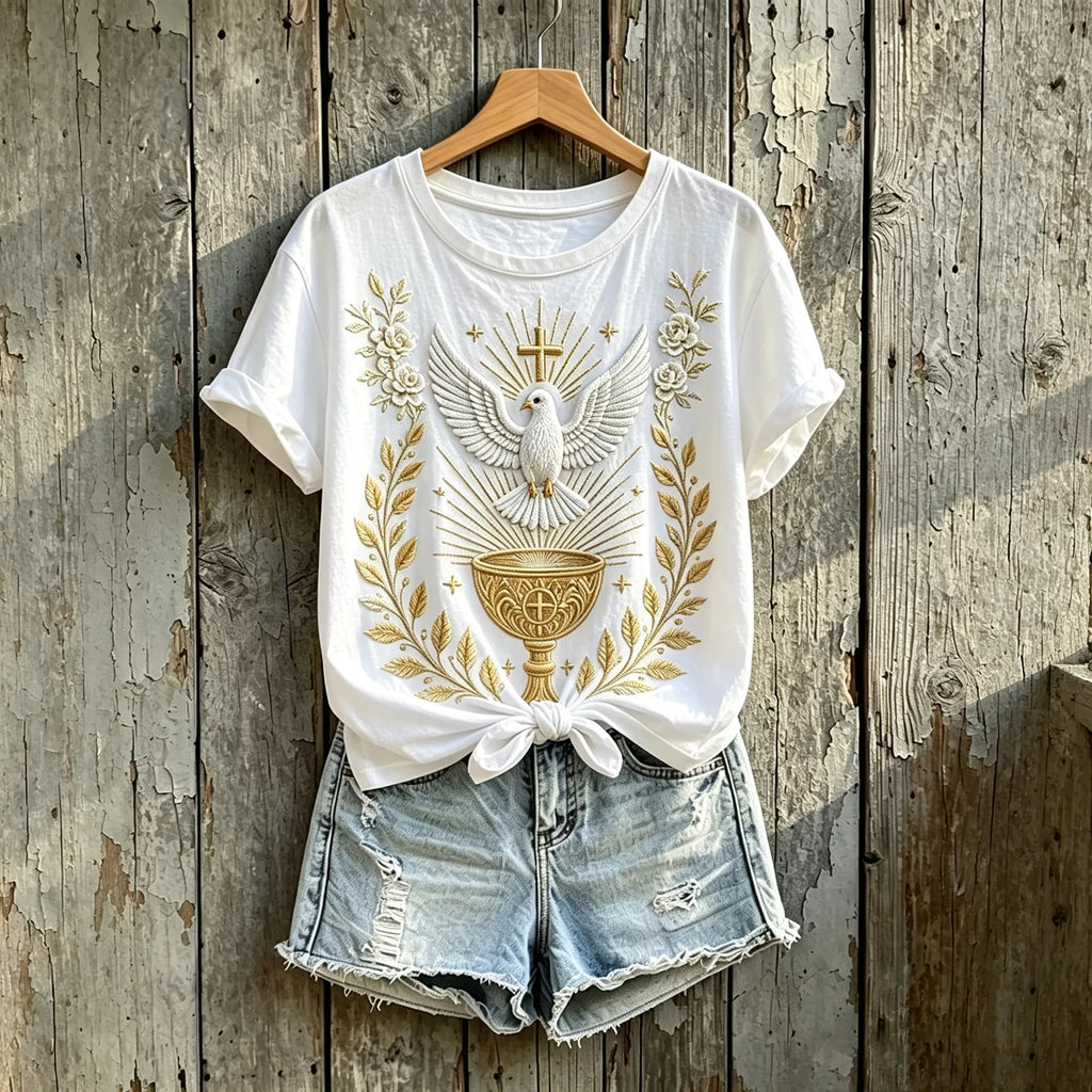 Women's Faith Dove Cross Art Print Short-sleeved T-shirt