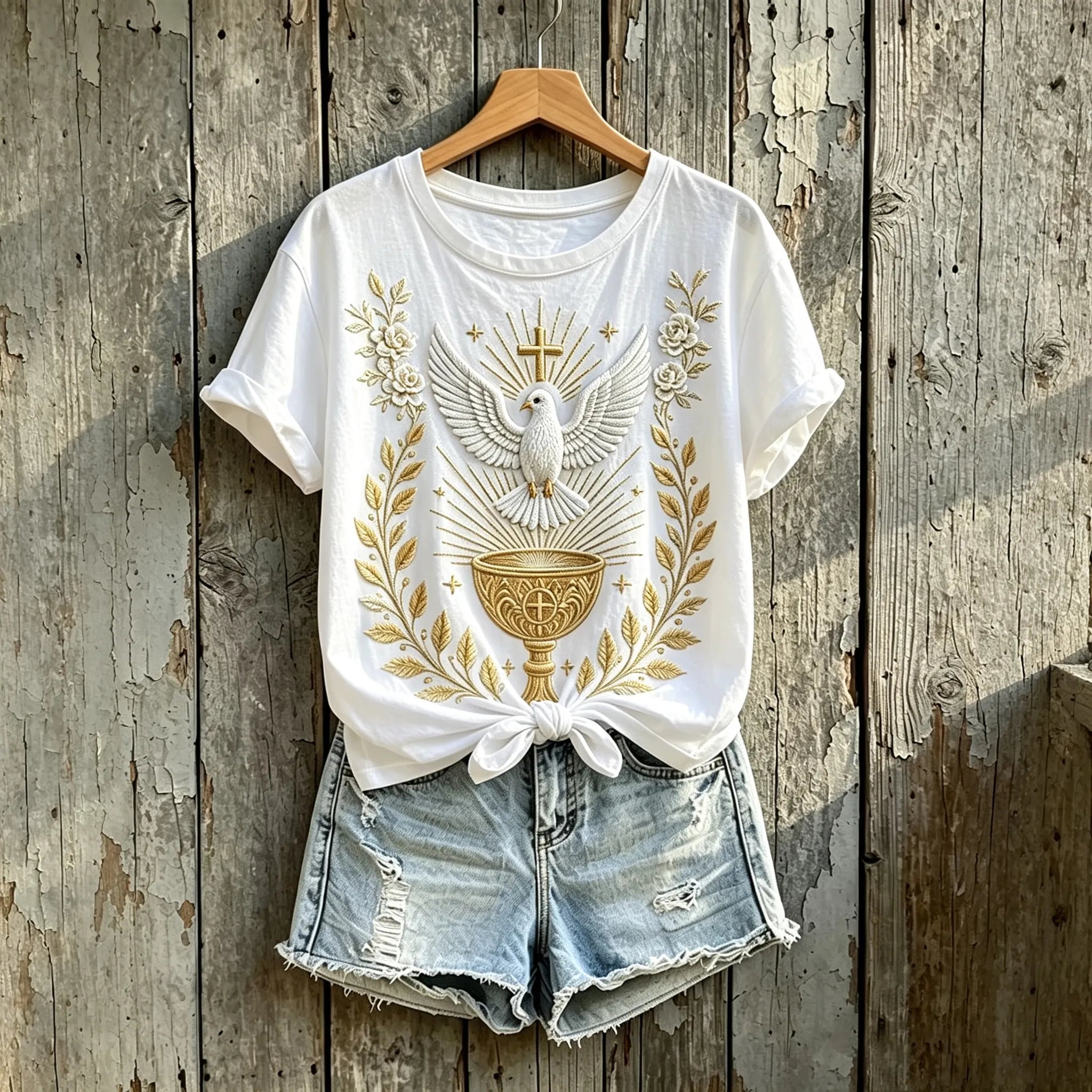 Women's Faith Dove Cross Art Print Short-sleeved T-shirt