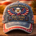 USA 250 Years Bald Eagle Embroidered Distressed Baseball Hat