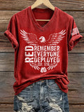 Retro Red Friday Remember All Those Deployed Overseas Until They're All Home Printed Casual T-Shirt