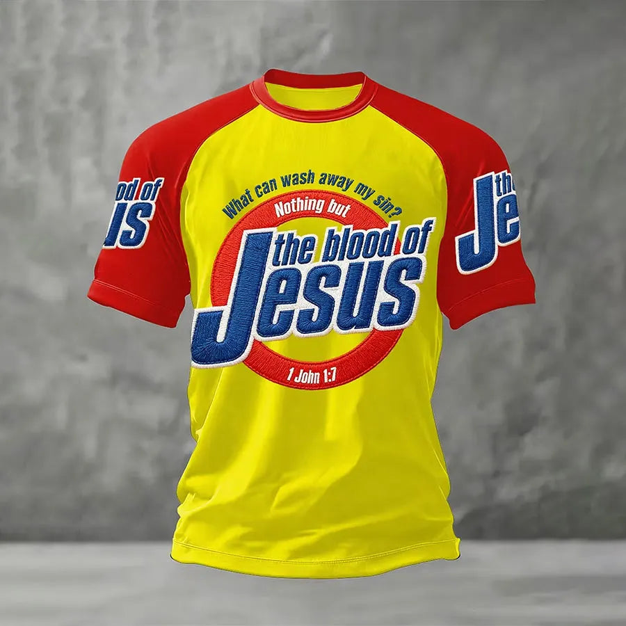 Men's The Blood Of Jesus Print Casual Tee