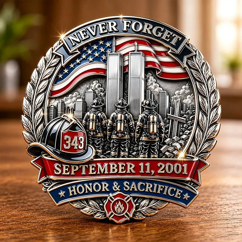 “Never Forget – FDNY 343 Memorial 9.11.2001 Brooch Pin” | Twin Towers Tribute Firefighter Honor Badge | United We Stand Collectible Medal