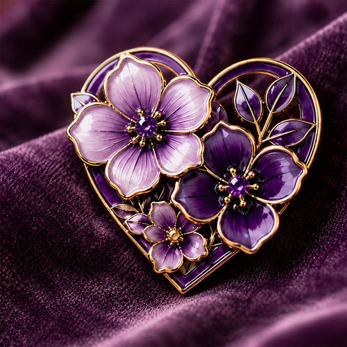 Honor Courage Sacrifice Purple Floral Heart Pin