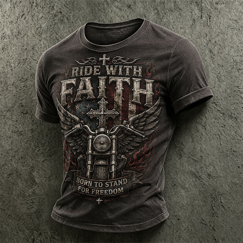 Ride With Faith Biker Cross Vintage Graphic T-Shirt