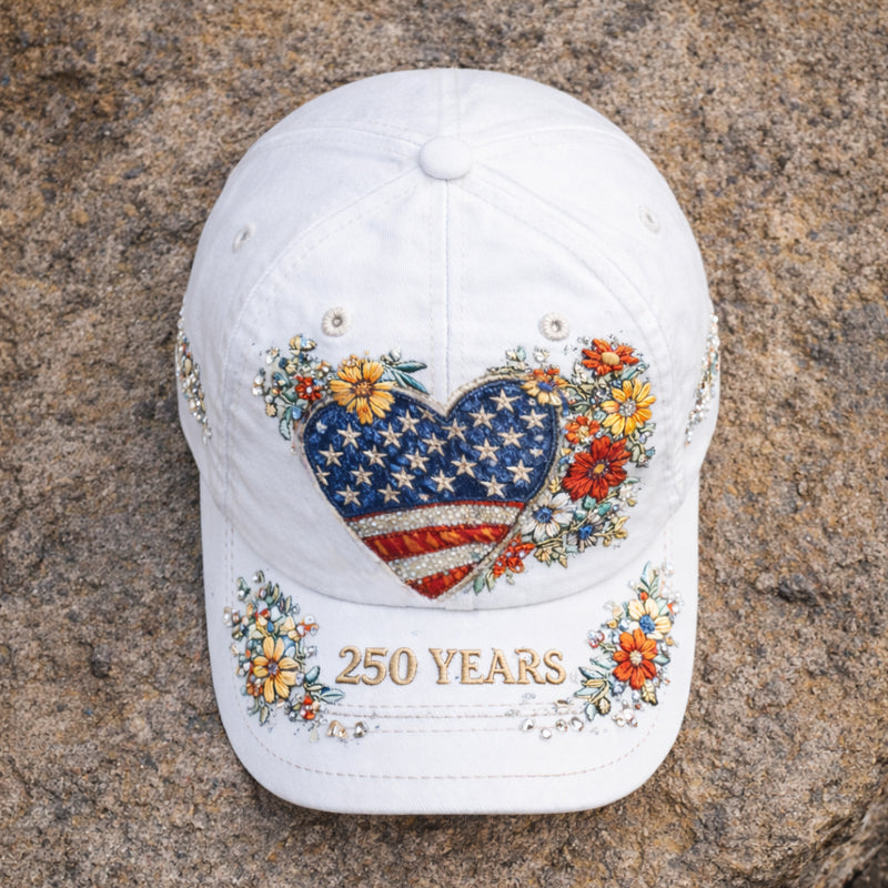 Retro 250th Anniversary American Independence Floral Art Print Baseball Cap