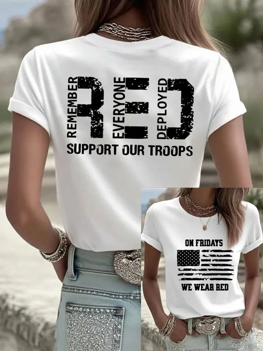 Women's Red Friday Print Casual T-Shirt