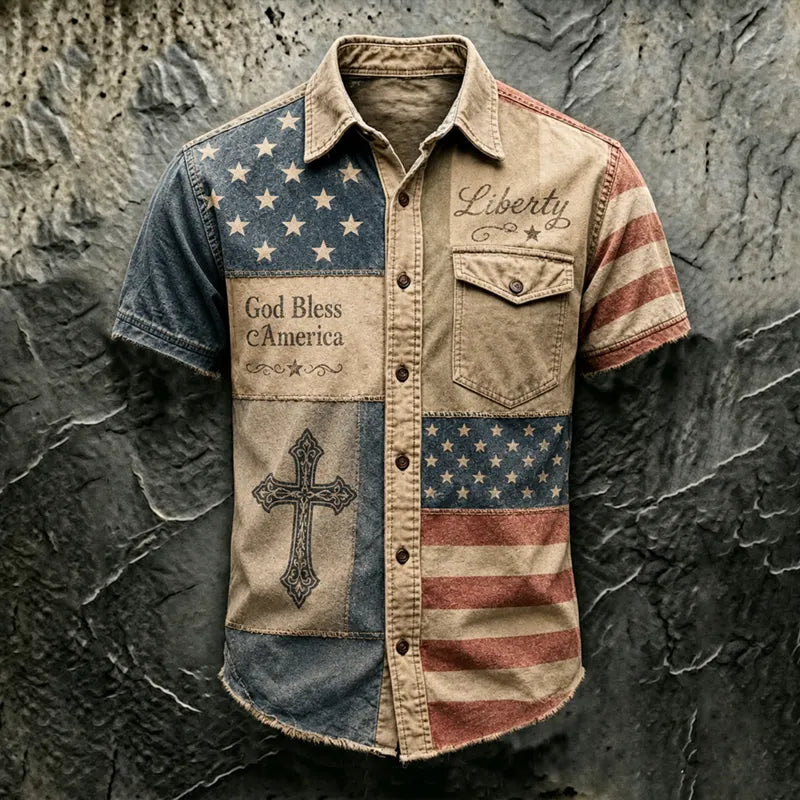Men's Patriotic Faith Art Printed Casual Shirt