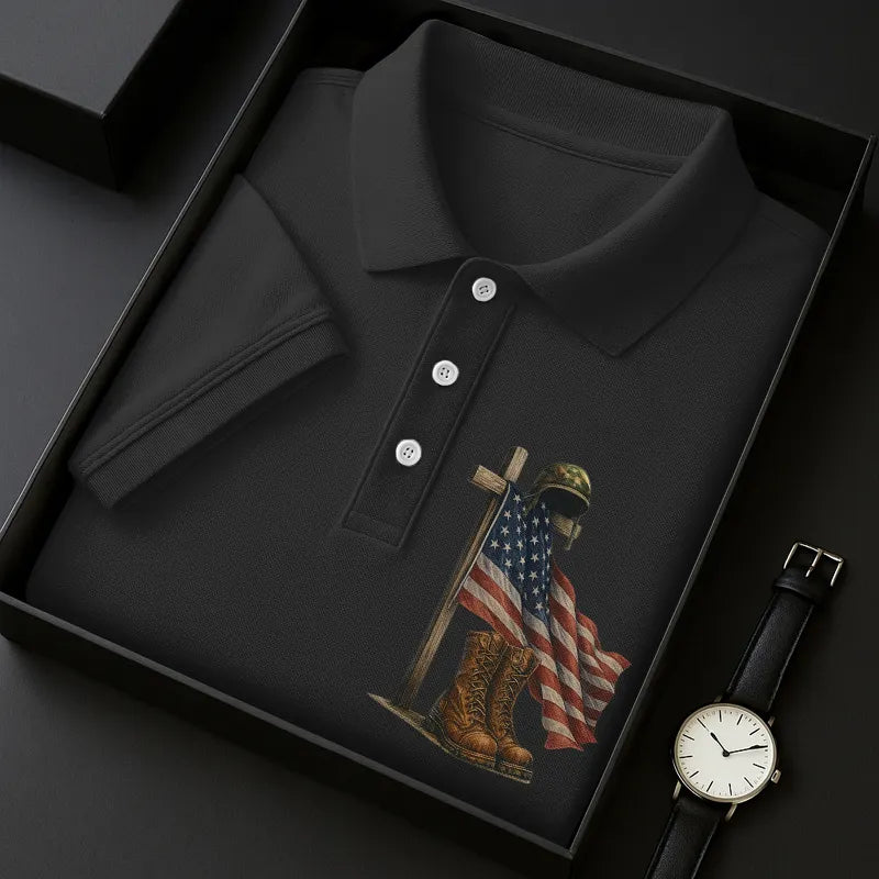 Veteran's Flag Print Casual POLO Shirt