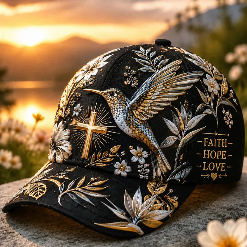 Faith Hummingbird Floral Art Print Baseball Cap