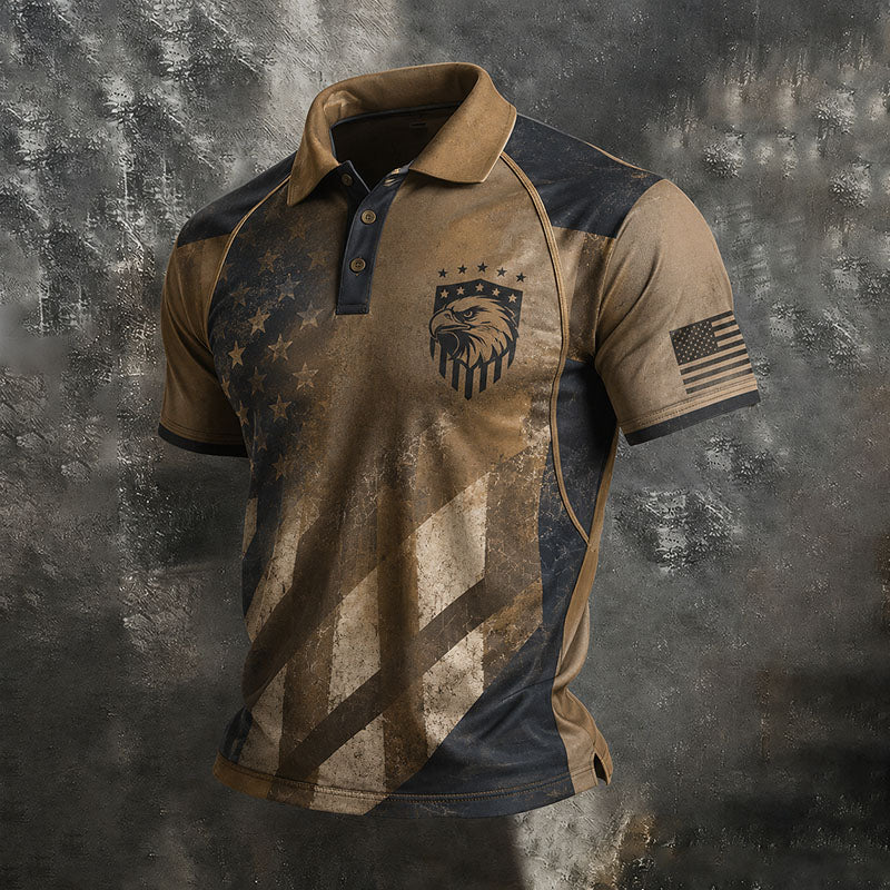 Men's Vintage American Eagle Camouflage Tactical Short Sleeve Polo Shirt